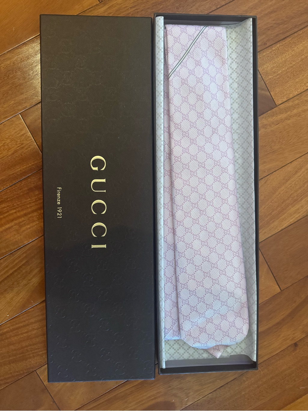 Gucci Pink Gg Monogram Silk Tie